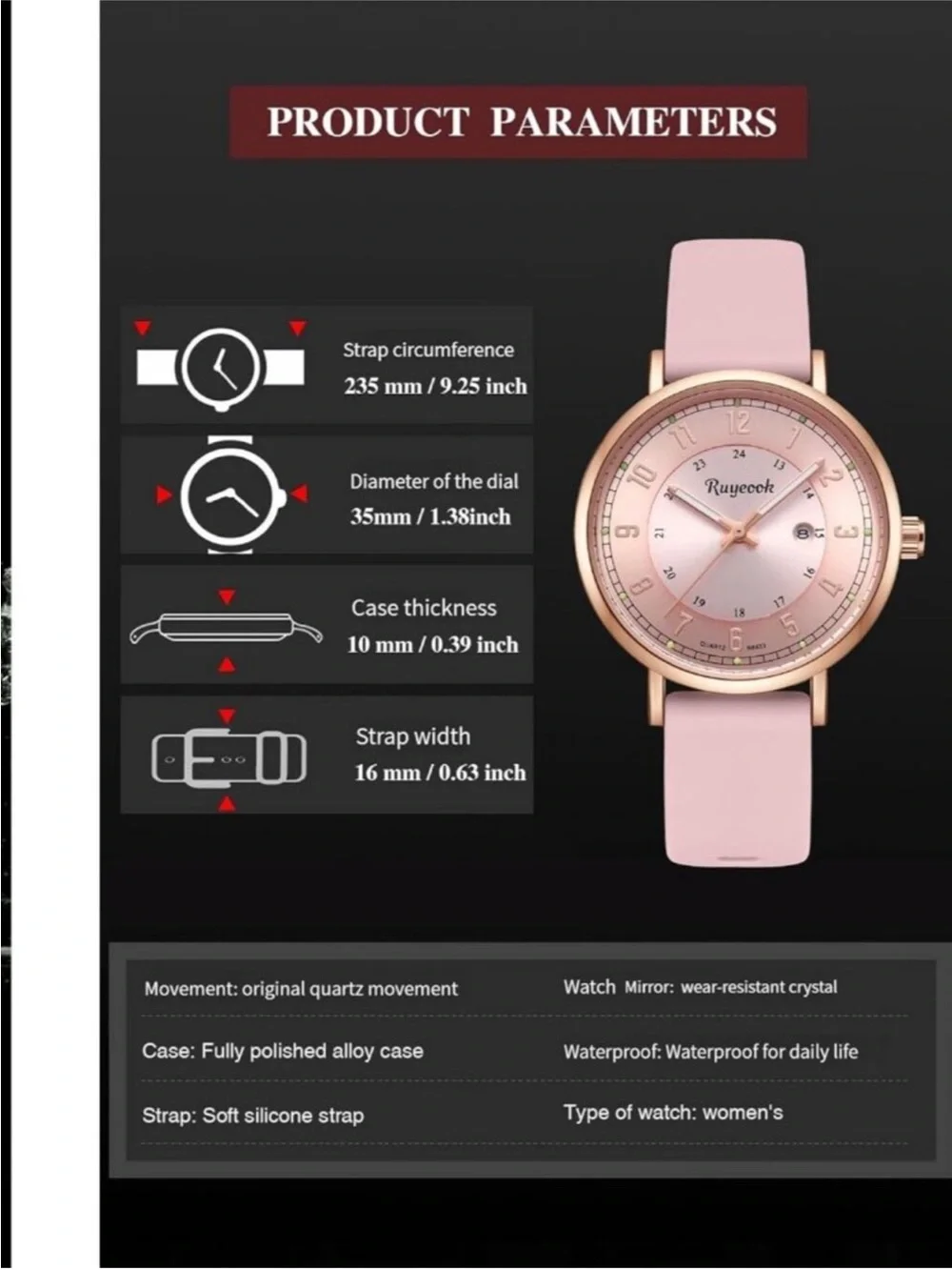 Women's Pink Analog Quartz Silicone Band Resistant Nurses Classic Wrist Watch